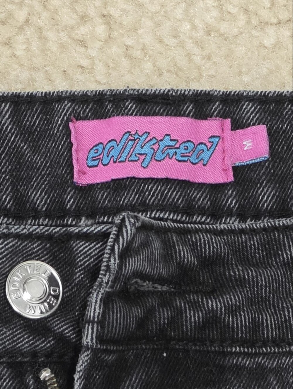 Edikted Charcoal Black Wide Leg Denim Jeans Medium Y2K Aesthetic